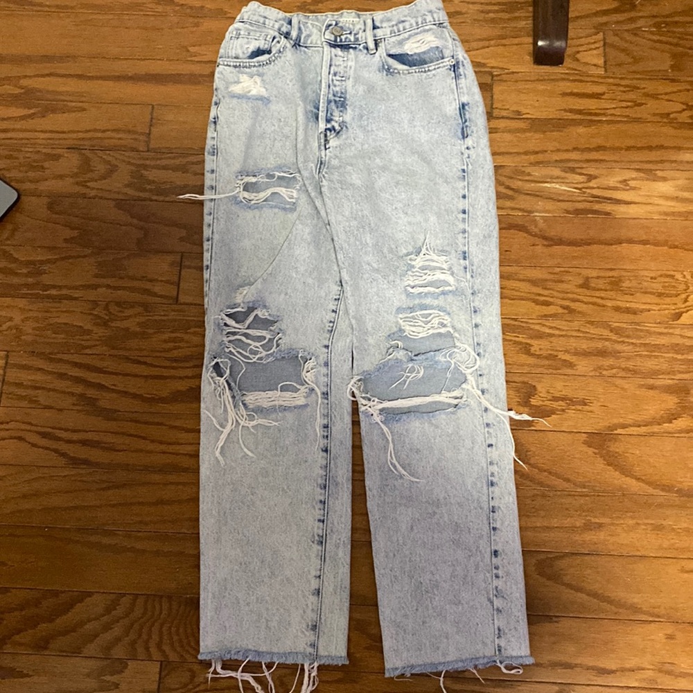 PACSUN High Rise Straight Distressed Jeans